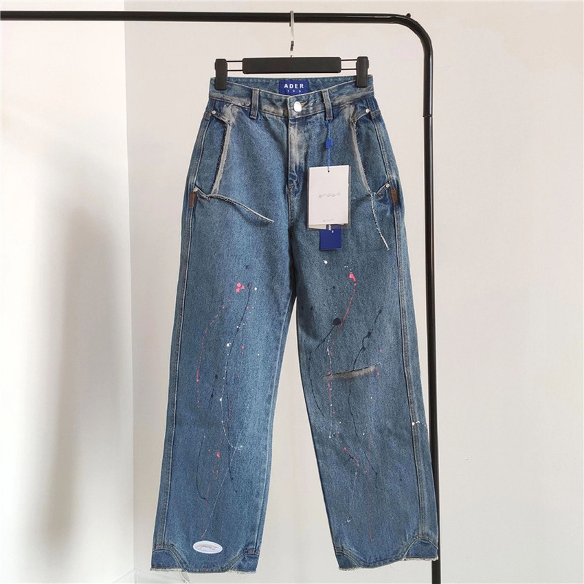 

2021 New 20aw Vader Men Women Shooting Star Frayed Style Ader Error Denim Jeans Blue Mark Tag Label Adererror Pants 8epk