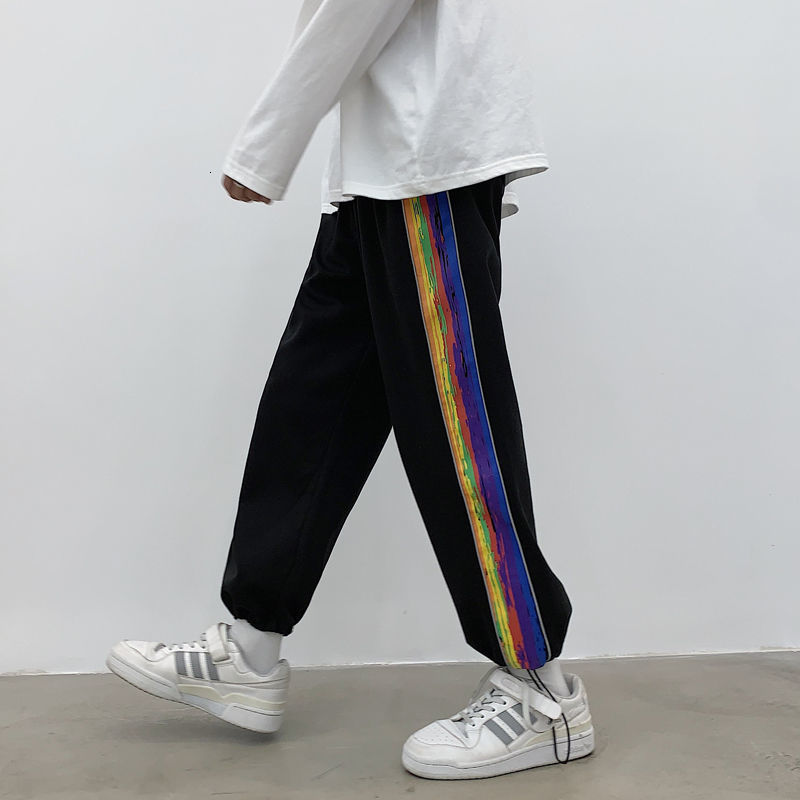 

2021 New Men' Reflective Stripe Hip Hop Harem Fashion Casual Printed Jogger Pants Sweatpants 4-color -2xl Mrch, Black