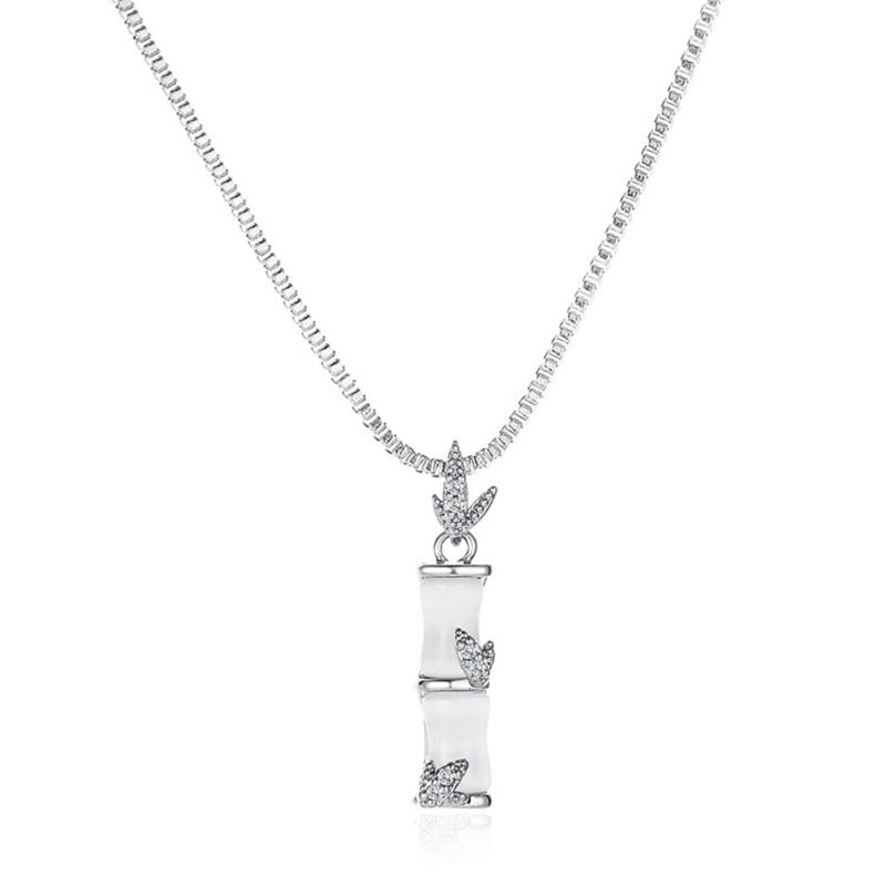

Pendant Necklaces Exquisite Bamboo Shape Zircon Necklace Charming Women's Gold Silver Color Clavicle Chain Creative Party Jewelry Gift