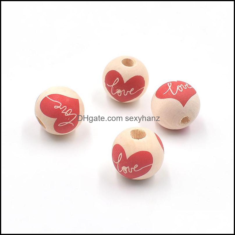 

16Mm Round Wood Bead Red Love Heart Printing Valentines Day Wooden Loose Beads Diy Jewelry Aessory Drop Delivery 2021 Pvemz