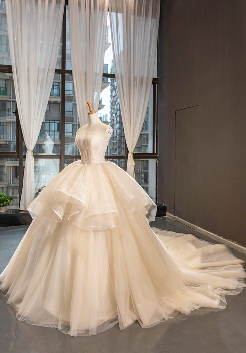 

Beauty White Champagne Strapless Tulle/Lace A-Line Wedding Dresses Bridal Pageant Dresses Wedding Attire Dresses Custom Size 2-18 W312021, Custom made from color chart