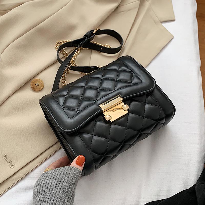 

Black Diamond Lattice Women's Bag Small Plaid Leather Shoulder Bags Lock Handbag Female Chain Flap Crossbody Bag