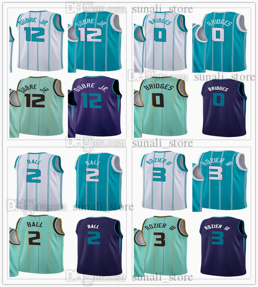 

2021 Trade Basketball Jerseys Kelly 12 Oubre Jr. Miles 0 Bridges Terry 3 Rozier III LaMelo 2 Ball City Green Purple White Breathable Shirts Men Women Kids