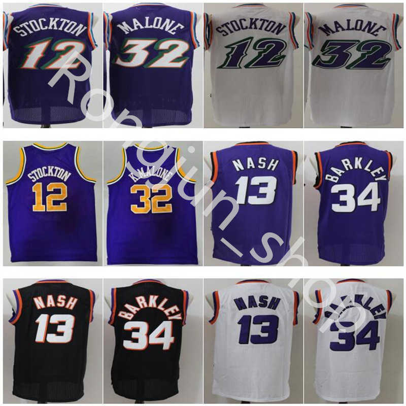 

Stitched Steve 13 Nash Charles 34 Barkley Jersey Men Basketball Jerseys Retro Karl 32 Malone John 12 Stockton White Black Purple Top Quality Wholesale, As picture