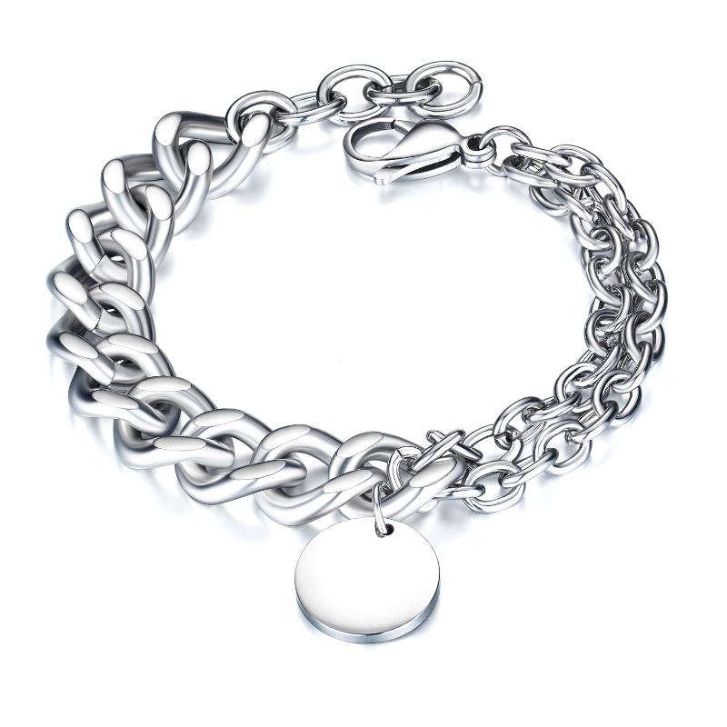 

Link, Chain OPK Men Bracelets Round Tag Customize Link Stainless Steel Metal Clasp Charm Male Free Engrave 2021 GS1054