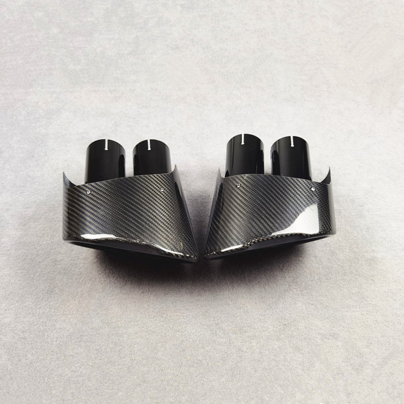 

Pair 4 Outlets Full Glossy Black Exhaust Muffler Tail Tips For Audi RS Style Universal Carbon Car Rear Exhausts System