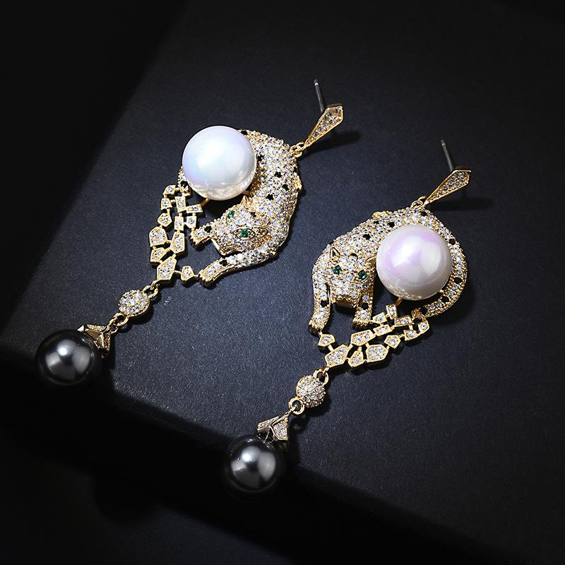 

Dangle & Chandelier Earring With Pearl Zircon Leopard Women Delicate Charm Jewelry