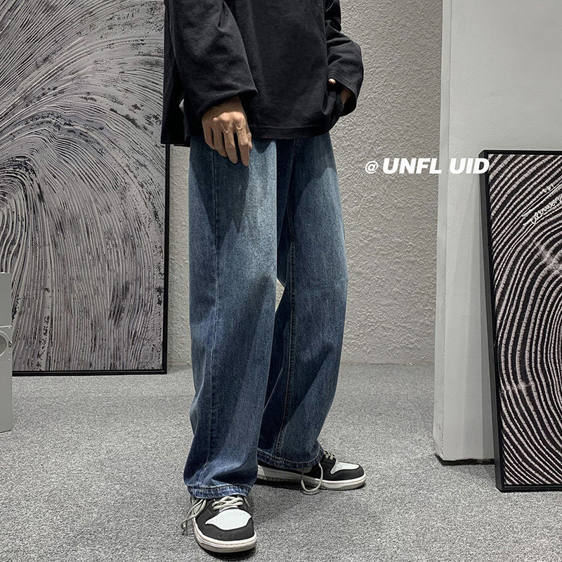 

2021 New Wide-leg Men's Fashion Casual Retro Jeans Men Streetwear Hip-hop Straight-leg Denim Trousers Mens M-2xl Kq64, Navy blue