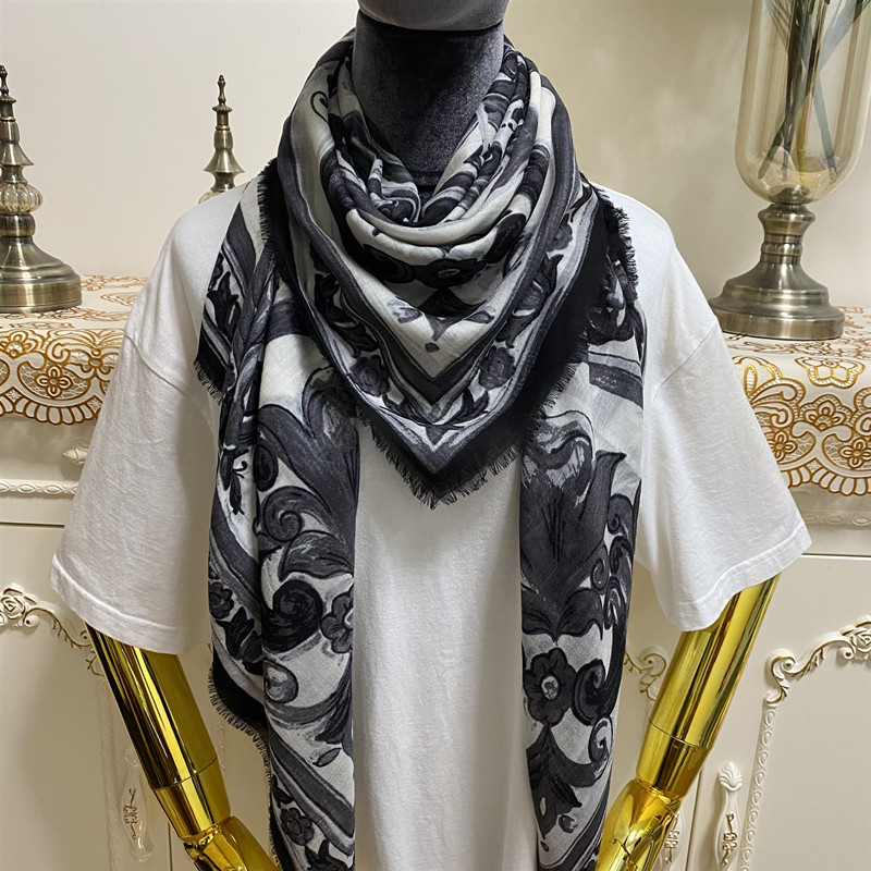 

women's square scarf scarves 100% cashmere material thin and soft print letters flowers patterne size 125cm - 125 cm, Blue;gray