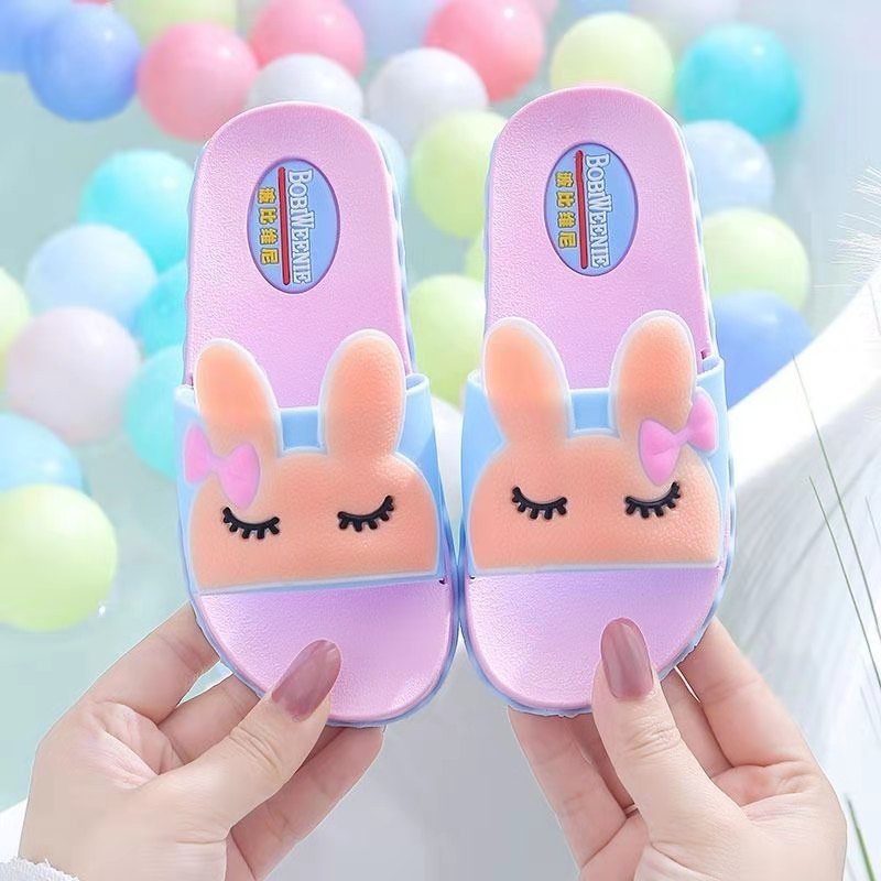 

Summer Rabbit Children's Slippers For Boys Girls Slippers PVC Soft Non-slip 2021 Beach Sandals Kids Home Bathroom Flip Flops, Black