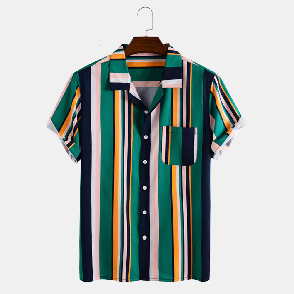 

2021 new short sleeve fashion stripe printed men's shirt, White;black