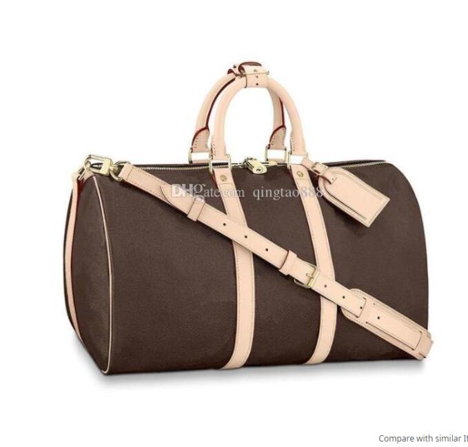 

4 Colors 55Cm 50CM Genuine Leather Classical fashion Bags Men traveling Trim luggage duffel bag With Lock Canvas handbag, Airbag [no bag]