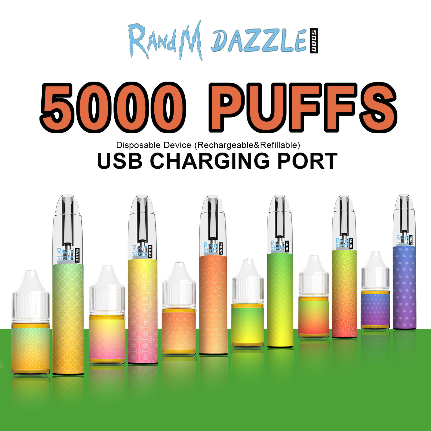 

Original RandM Dazzle 5000 puffs Disposable vape Electronic Cigarettes Glow LGB Light with Rechargeable 650mAh Battery 10mL pod