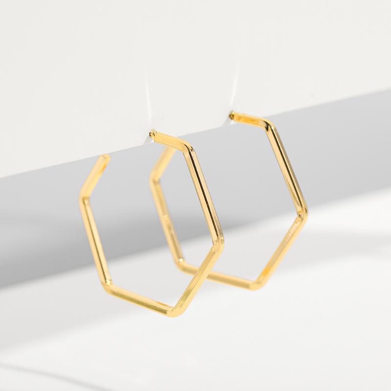 

Fashion Gold Metal Big Geometric Earrings for Women Simple Hexagon Statement Hoop Earrings Female Party Jewelry