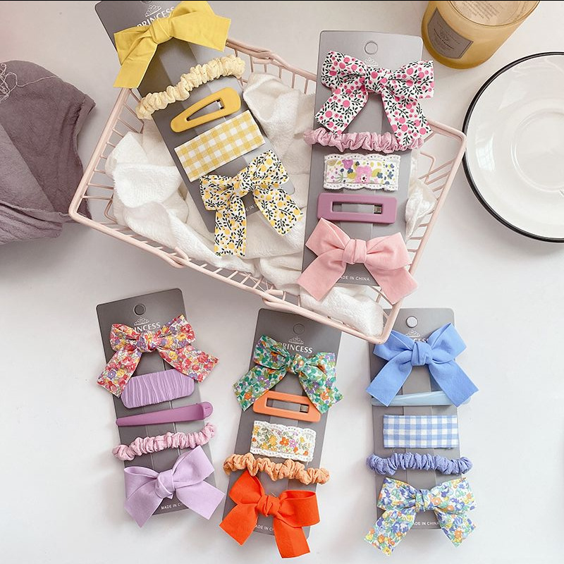 

Flower Print Bowkot Hair Clips Scrunchies Set Hair Bows Girls Sweet Kids Hairpins Korean Barrettes Hair Grips Accessories