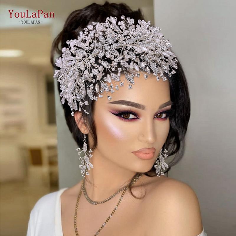 

Headpieces YouLaPan HP377 Trendy Alloy Leaf Rhinestone Bride Headpiece With Earring Set Beads Crystal Wedding Hair Tiara Bridal Accessories