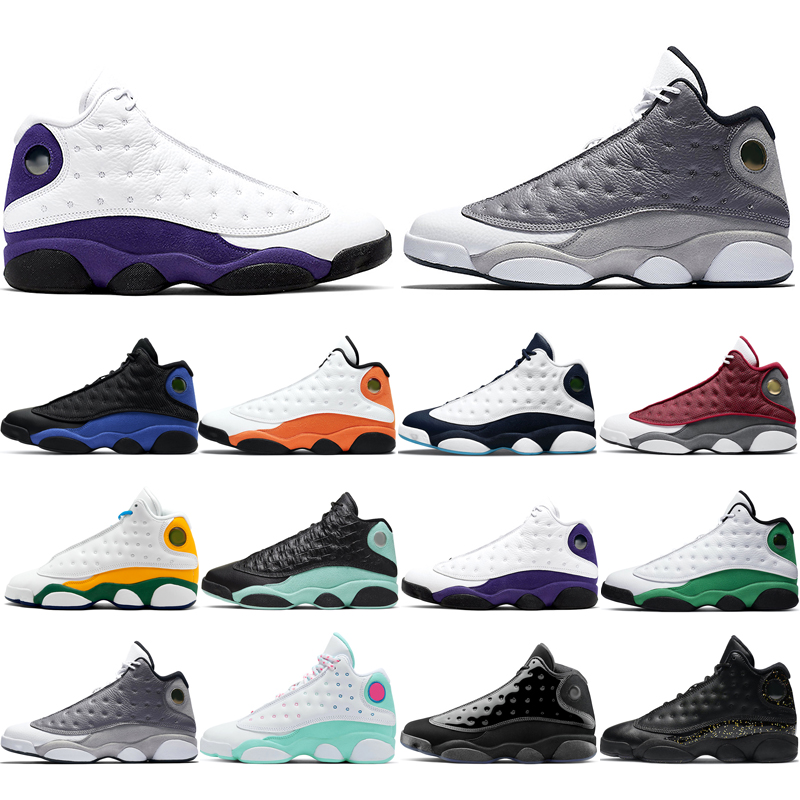 

Top quality 13s man basketball shoes Black Gold Atmosphere Grey Aurora Lucky Green Cap and Gown Glitter Hyper Royal Island Lakers Obsidian Playground nice