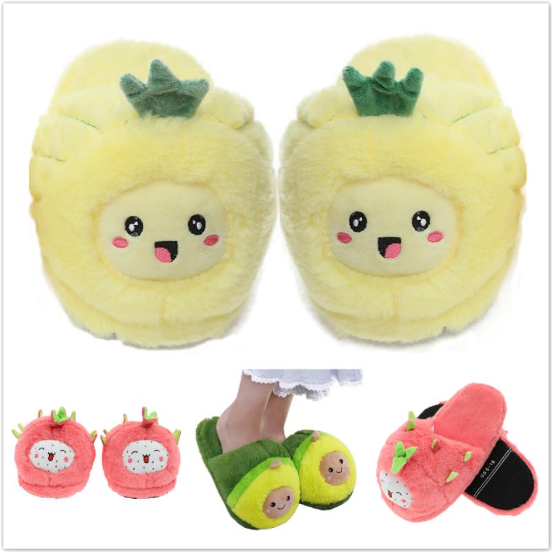 

Slippers Millffy Woman Cute Plush Pitaya Dragon Fruit Avocado Slipper Pineapple House Shoes Bedroom Home, Black