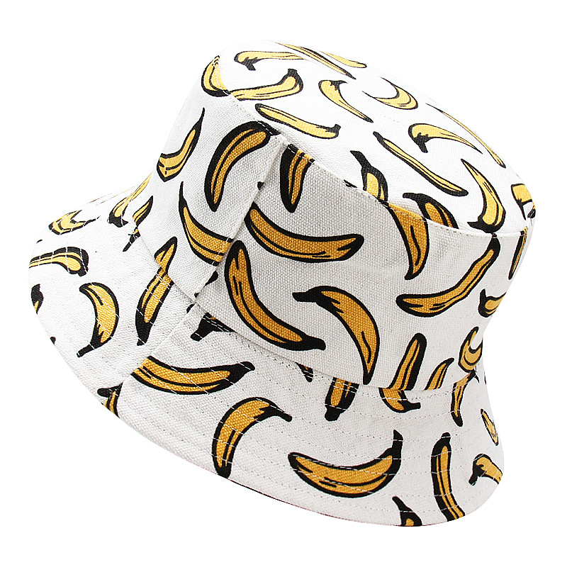 

Cross-border e-commerce hot banana print, double-sided fisherman hat, hip men and women street hip-hop, sunhats, lovers basin hats, Black