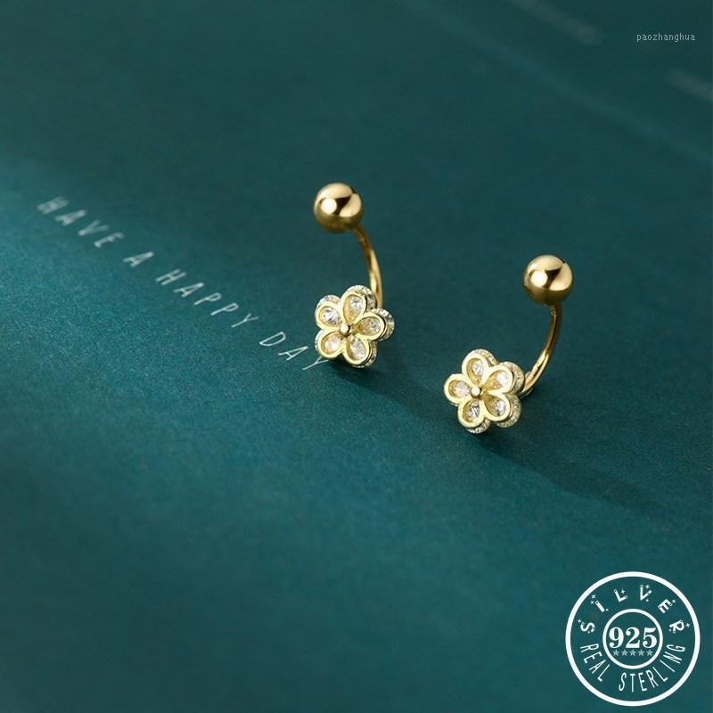 

Sterling Silver Cubic Zirconia Flower Shape Stud Earrings For Women Trendy Girls Small Zircon Earings Party Jewelry Gifts, Golden;silver