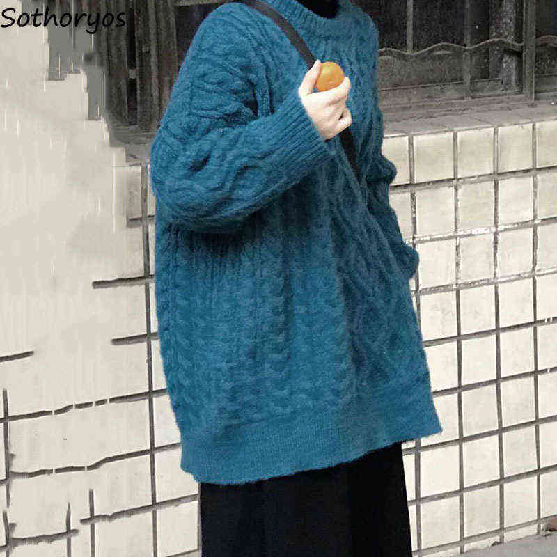 

Women Pullover Solid Knitted Sweater Loose Student Preppy Ulzzang Outwear Korean-style Medium-long Cozy Twist Jumper Streetwear Y1110, Gray