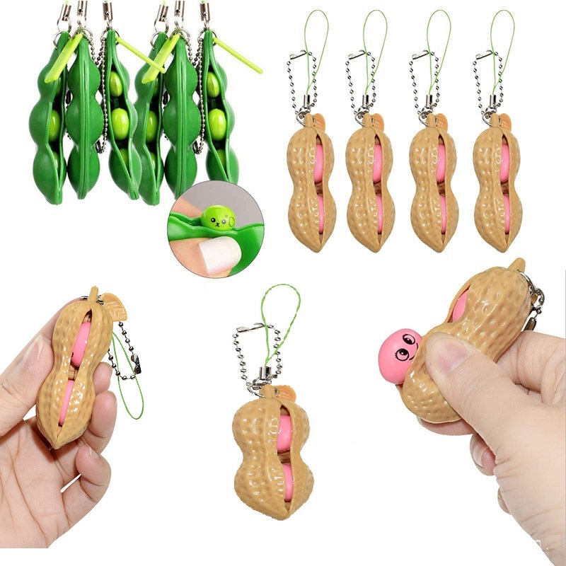 

Fidget toy peanut peapods pea poppers squishes tik tok push bubble Keychain Stress Relief key ring anti ADHD toys Squeezy peas