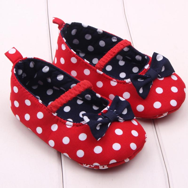

Born Baby Girls Dot Bowknot Anti-slip First Walkers Soft Sole Girl Shoes Polka Bow Kids