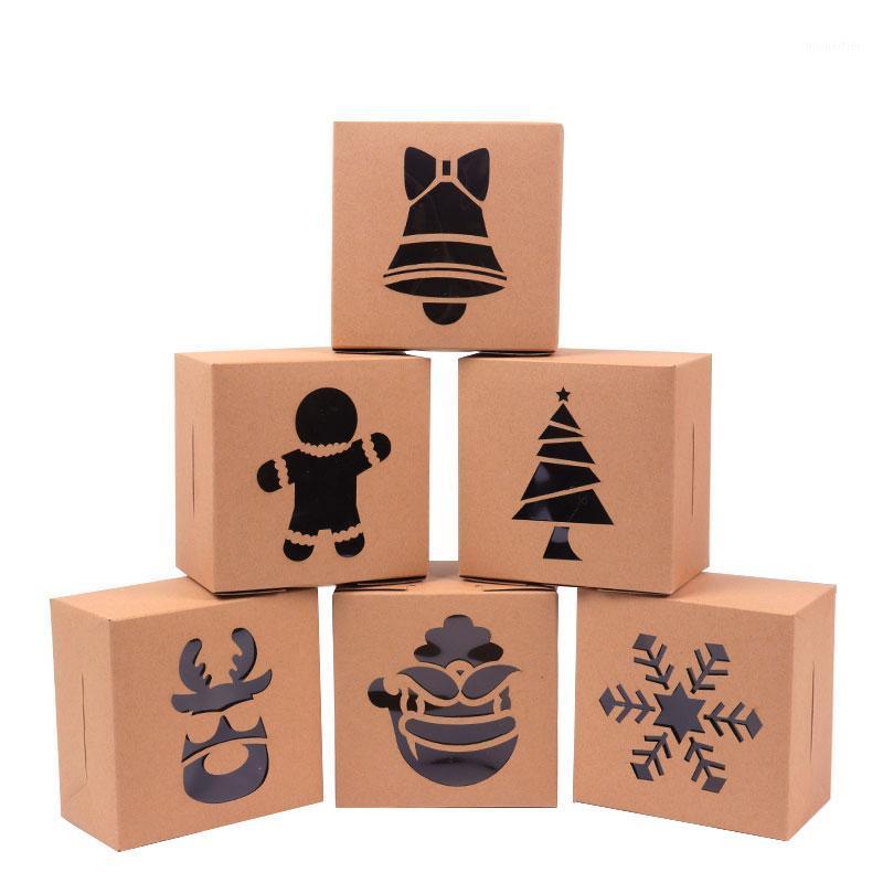 

Gift Wrap Kraft Paper Apple Box Favor PVC Clear Window Cookies Treats Boxes Christmas Year Eve Party Decoration