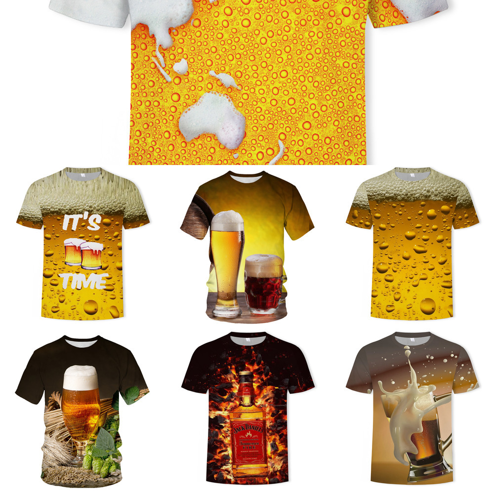 

Summer specials Men T-shirt goth shirt beer Short Sleevestriped t shirt men O-Neck Tops Tees Funny 3D Printed Streetwear Tshirt L0223, White;black