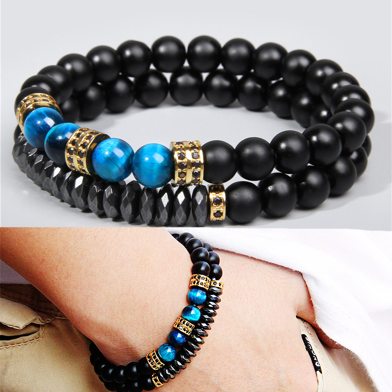 

Colorful Tiger eye stone beads men bracelet jewelry sets pulseras bracelets for women bijoux femme pulseras mujer bijoux friends, Black