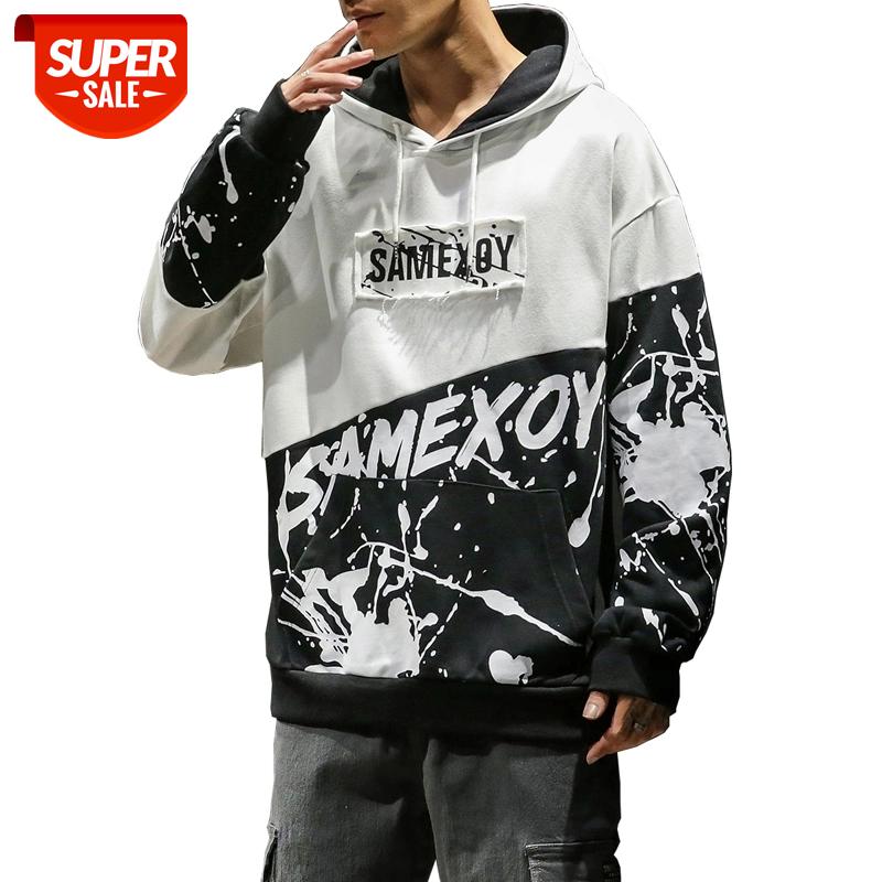 

New Autumn Western Stylish Fashion Printed Color Patchwork Pullovers Men's Hooded Sweatshirts Hip Hop Casual Hoodies Streetwear #GS5o, Black