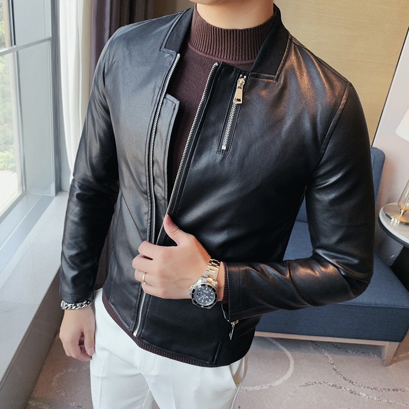 

2021 New High Quality Autumn Leather Jacket From Male Plutonium Clothes Korean Fine Fashion Baseball Collar Black Coats 3xl-m L3op
