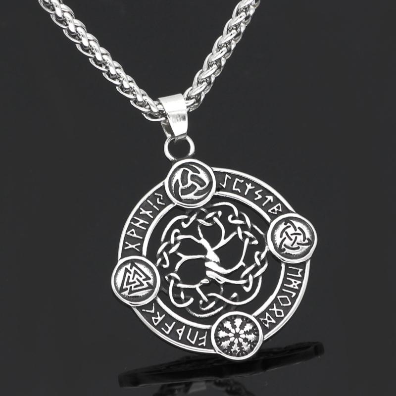 

Pendant Necklaces Stainless Steel Viking Nordic Compass Vegvisir Odin Amulet Necklace With Gift Bag