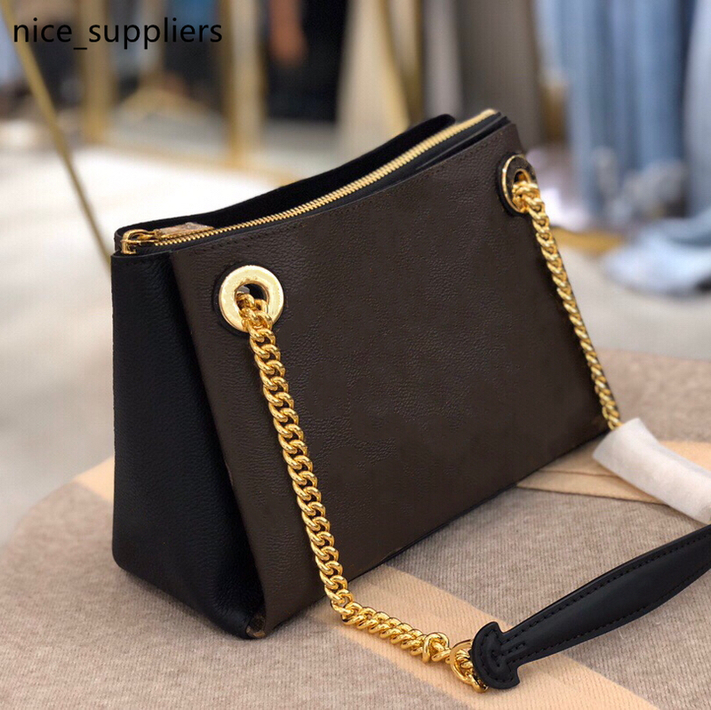 

43776 SURÈNE BB BAG Latest Lightweight Chain Embellished Design Gold Color Hardware Ladies Coated Canvas Grained Leather Shoulder Bag, Red;black