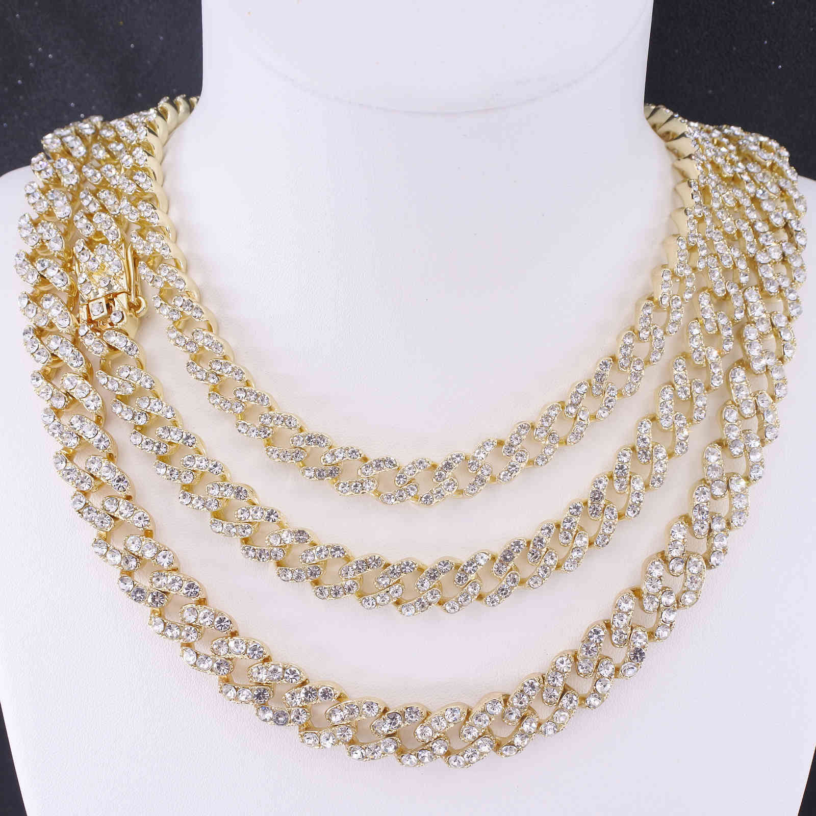 

Cute Tiny size 8mm 10mm women choker necklace 12mm hip hop iced out miami cuban link chain bling crystal gold color men jewelry X0509