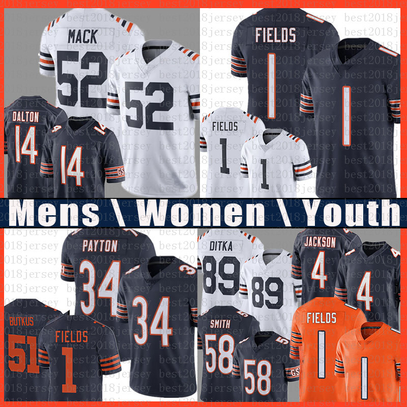 

1 Justin Fields Jersey 52 Khalil Mack Walter Payton Eddie Jackson David Montgomery Andy Dalton Roquan Smith Brian Urlacher Darnell Mooney Hicks Football Jim McMahon, Youth size s-xl(xiongdui)
