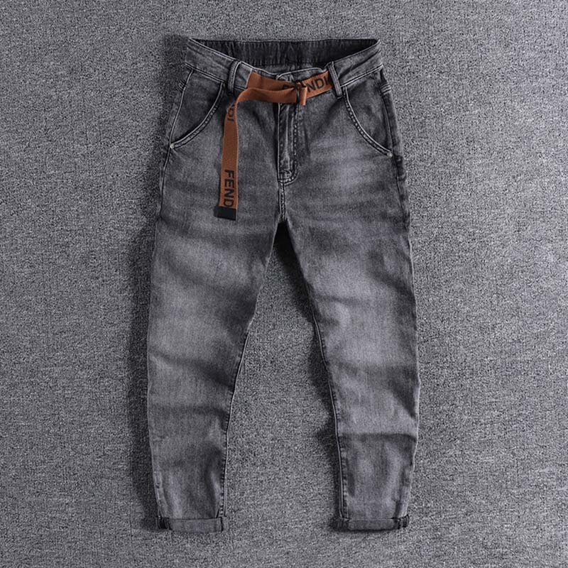 

2021 smoke grey jeans handsome stretch capris american fashion brand slim leggings ins fashionable men's pants 0340 gef6, White;black