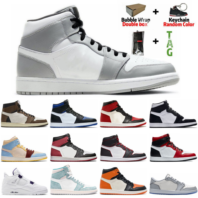 

2021 sports outdoor Shoes Jumpman 1 1s OG Shoes High Pine Green Black Court Purple Royal Bred Toe NC Obsidian UNC game Sneakers, Shown