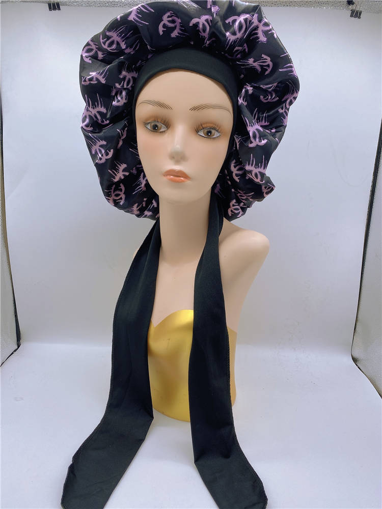 

Whole 14Colors 2pcsset Lace Up Nightcap Women Sleeping Cap Bonnets Unisex Bathroom Doubledeck Satin Widebrimmed Shower Caps