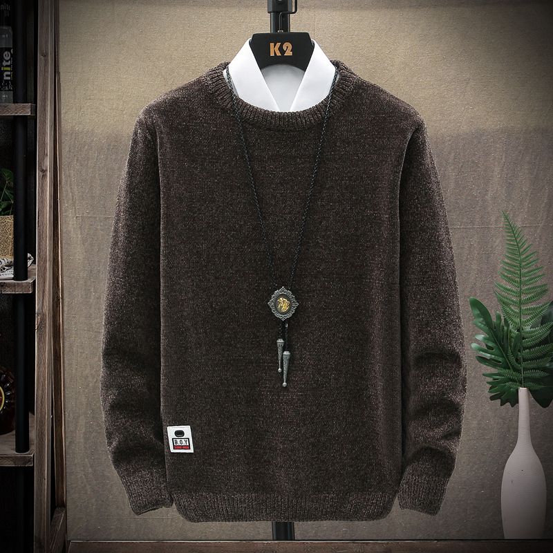 

2021 New Harajuku Autumn Men's Knitted Shirts Loosened Korean Pullovers Pure Female Casual Oversized Top Sweater Qhmn, Brown