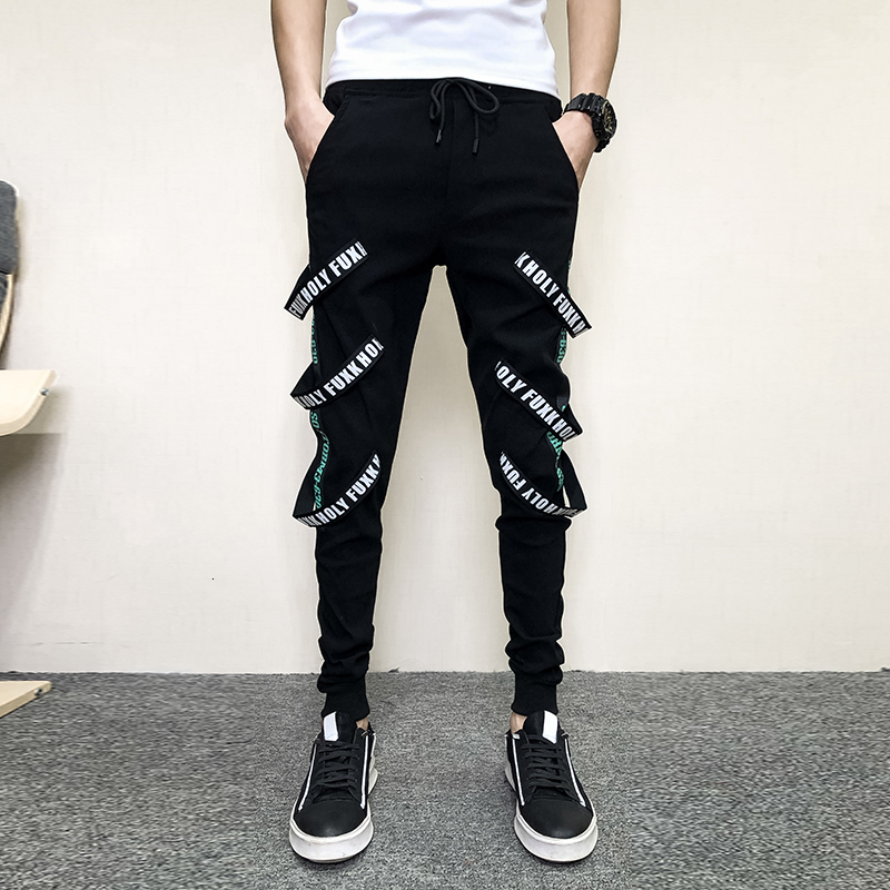 

New Todo o Jogo Personalidade Fitas Hip Hop Harem Jovens Roupas Masculinas 2021 Magro Ajuste Casual Joggers Calas Preto Streetwear 34 4ezj, Black