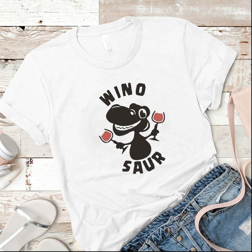 

women lady t shirt wino saur printed ladies short sleeve loose tee shirt women female clothes graphic t shirt, White