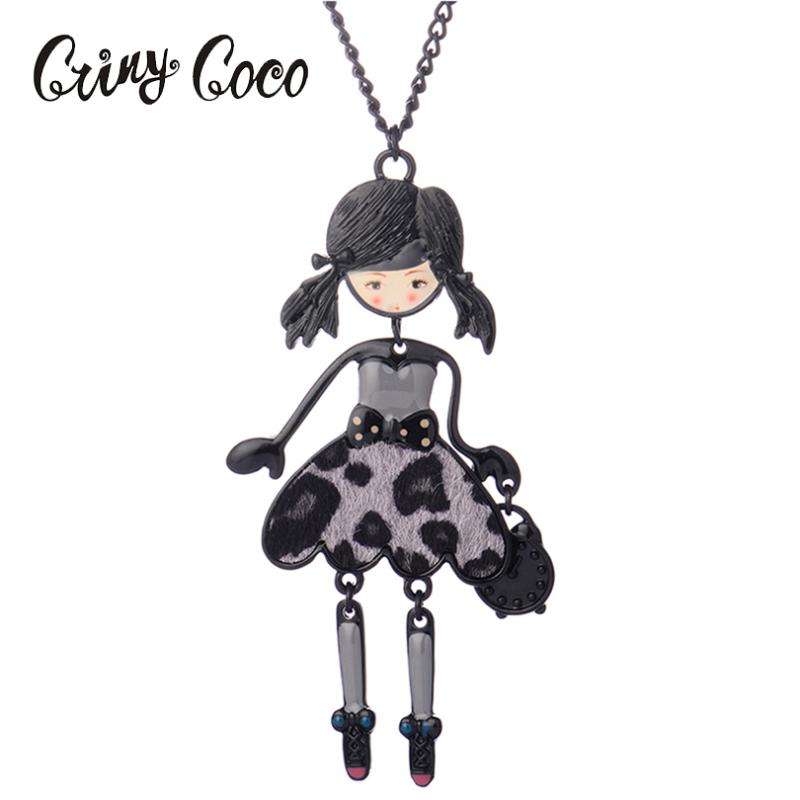 

Pendant Necklaces Classic Doll Enamel Necklace Women Alloy Girl Long Statement Vintage Cute Link Chain Female