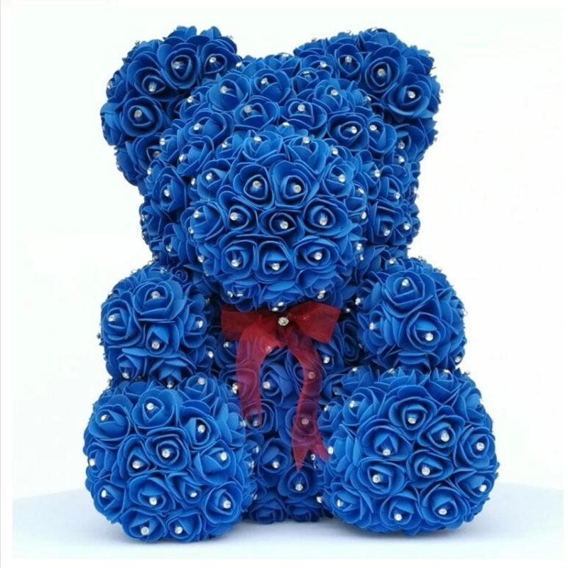 

Diamond rose bear with heart artificial roses foam roses flower Diamonds bear rose Valentine's Day gifts Mother's Day Y200104, Red