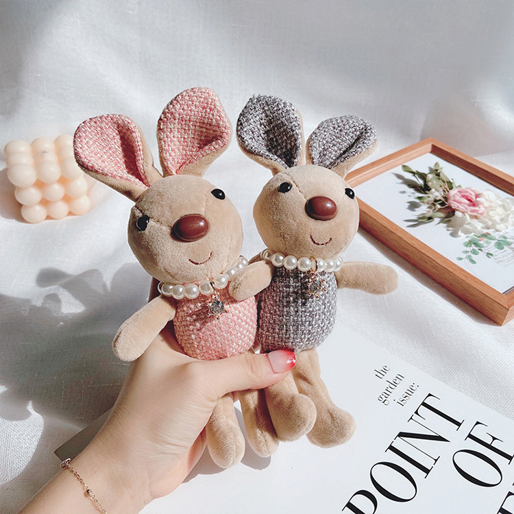 

south korea rabbit doll key chain cute net red couple plush toy car bag pendant, Silver