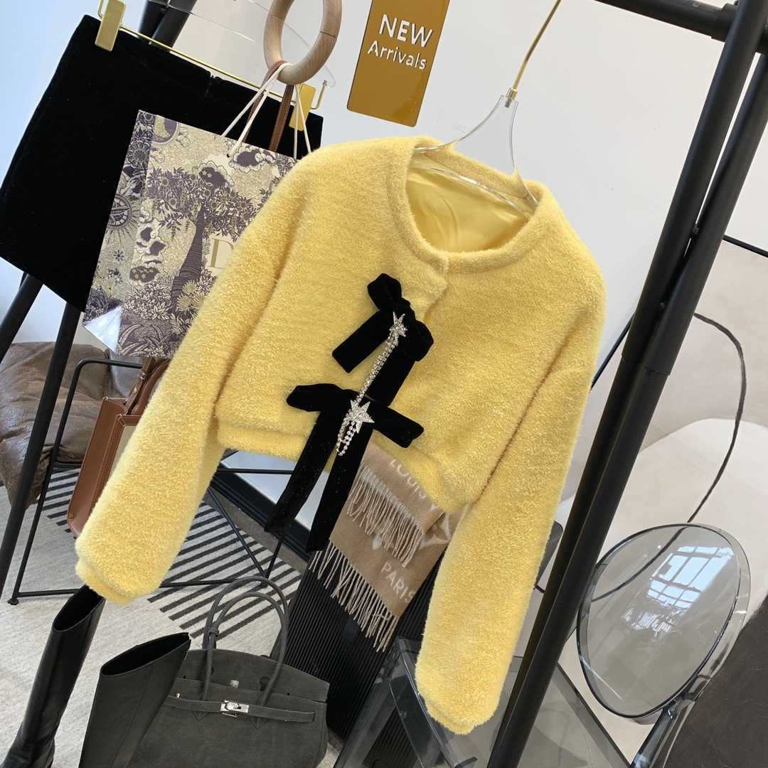 

Jacket Women' 2021 early spring new sweetheart berry plush short full diamond bow top, Yellow