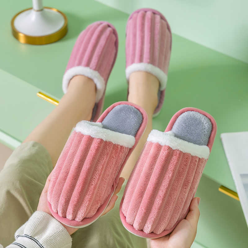 

Couple Winter Fur Warm Slippers Women Indoor Corduroy Cotton Shoes Unisex Plush Home Sliders Ladies Size 35-44 Floor Slides H0827, Gray