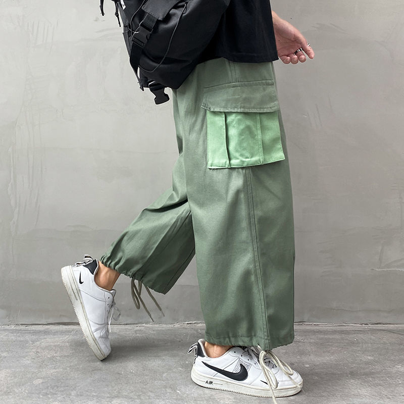 

2021 New Cargo Men's Fashion Solid Color Multi-pocket Casual Men Streetwear Loose Hip Hop Straight Wide Leg Pants Mens M-2xl Hmhp, White