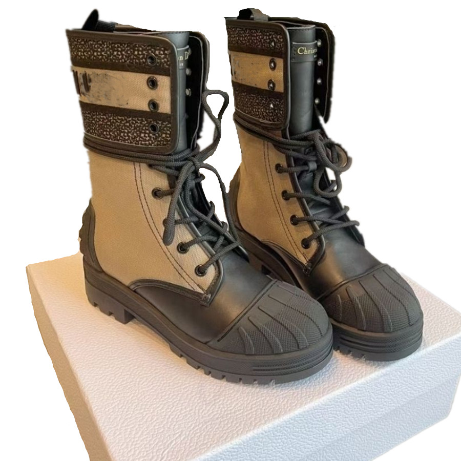 

Classic Shell Head Ladies Martin Boots Luxury Designer Female Mid-tube Knight Boots Famous Embroidery Letters Color Matching Women Motorcycle Boot