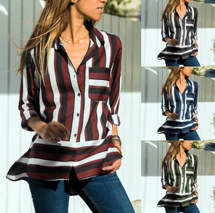 

Women's Blouses & Shirts 2022 European And American Casual Striped Long-sleeved Chiffon Shirt Top, White